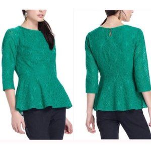 Anthropologie Moulinette Soeurs Green Lace Peplum Top size 2 work casual classy
